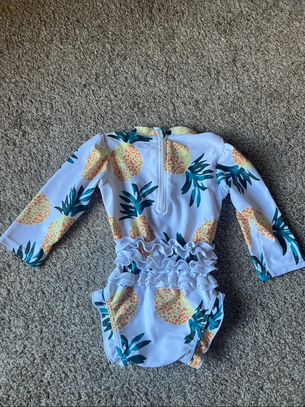 Girls White Pineapple Ruffle Long-Sleeve Swimsuit